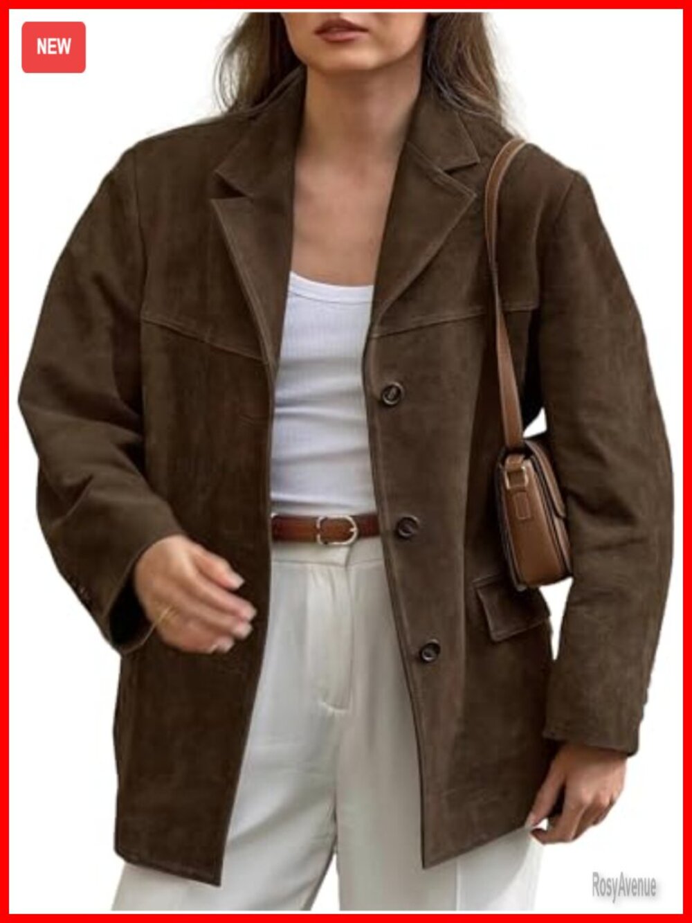 Oversized Suede Blazer Jacket Button Down Collar